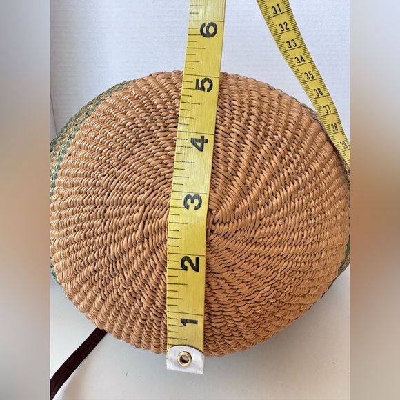 Vintage Boho Woven Tooled Leather Tote Beach Jute Bag Purse - Picture 10 of 12